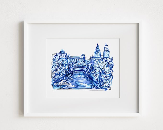 Central Park Watercolor Print: Blue Ink Urban Sketching