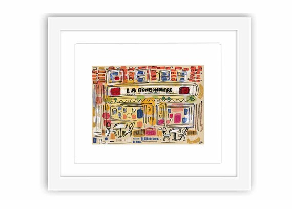 La Bobonniere West Village Diner - Printed and Framed - New York City Mixed Media Watercolor