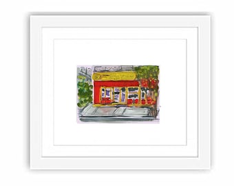 Papaya King Upper East Side - Print and Framed - New York City Watercolor Urban Sketch Manhattan Old Storefront