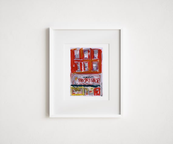 Court Street Pastry Gouache Brooklyn - Print and Framed - Illustration Watercolor Old Store Front City Sketch New York City