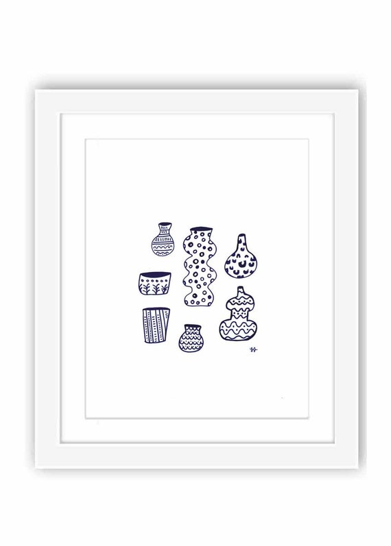 Printable Abstract Organic Vases  -  Watercolor Ink Modern Line Art Minimalist Color Illustration