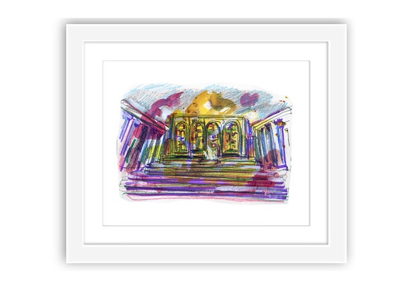 Print & Framed Lincoln Center Upper West Side Painting- Illustration Watercolor Street Scene New York City Manhattan