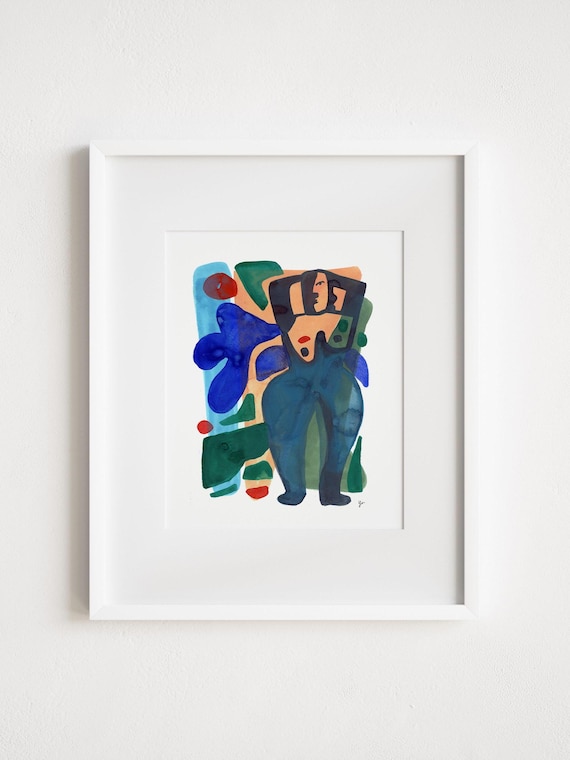 Symphony of Shapes - Print and Framed -  Abstract Figurative Woman in Watercolor Shapes