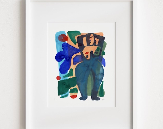 Symphony of Shapes - Print and Framed -  Abstract Figurative Woman in Watercolor Shapes