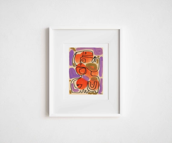 Print and Framed - She Planned- Abstract Face and Color Cubist & Matisse-Inspired Watercolor Retro Midcentury Modern