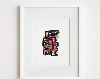 Abstract Face Art Print: Mid-Century Modernist Watercolor Portrait