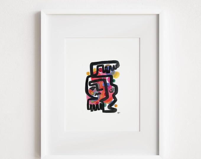 Abstract Face Art Print: Mid-Century Modernist Watercolor Portrait
