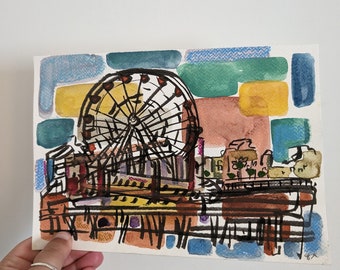 Original Art Santa Monica Pier  - California Classic Scenes Pier
