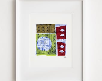 Brownstone City Print: Mid-Century Modern Town Art