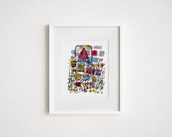Boston Citgo Sign Watercolor Art Print - Kenmore Square Illustration