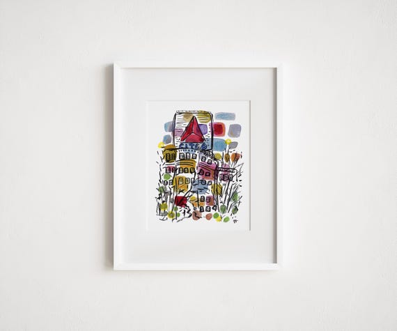 Boston's Citgo Sign Kenmore Square - Print and Framed - Boston Back Bay Illustration Watercolor City Painting