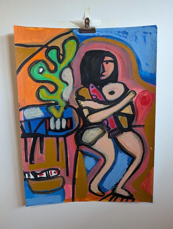 Original Acrylic Painting on Paper: Abstract Art, "What Kind of Fish" (18x24)
