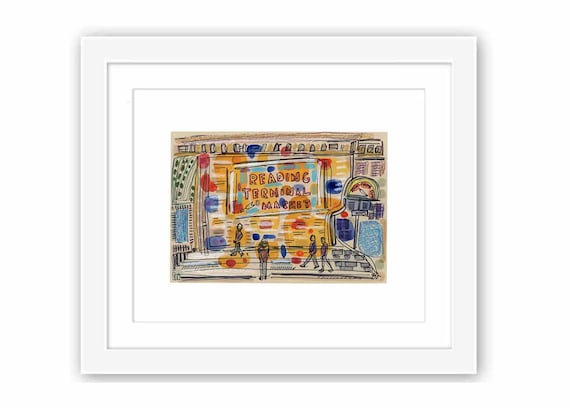 Reading Terminal Market Philadelphia - Printed and Framed - Philly Watercolor Illustration Painting Urban Landscape