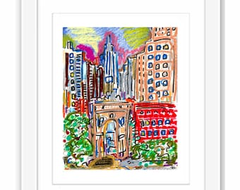 Washington Square Park in Bright Colors - Print and Framed - New York City Manhattan Old New York Washington Square Arch