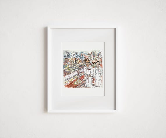 Print The People of Zabars Watercolor Manhattan Upper West Side Painting