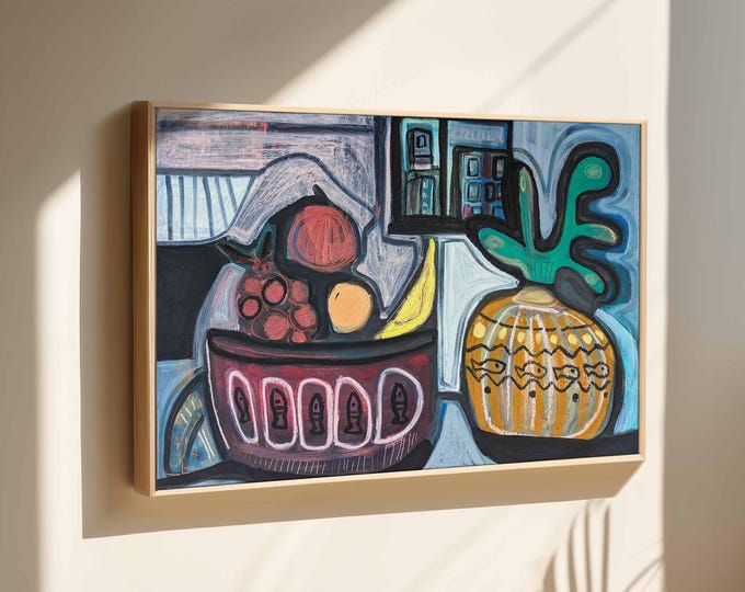 Original Painting - Have You Seen the Fish? - Oil on Wood in Colorful Shapes