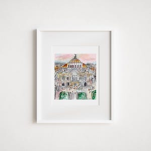 Print Mexico City, Palacio de Bellas Artes, Travel Illustration, Watercolor Mexico - Print and Framed