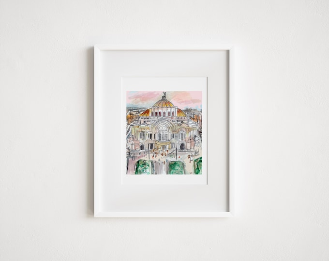 Mexico City Print: Palacio de Bellas Artes Watercolor Travel Illustration