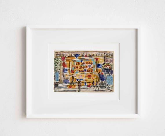 Reading Terminal Market Philadelphia - Printed and Framed - Philly Watercolor Illustration Painting Urban Landscape