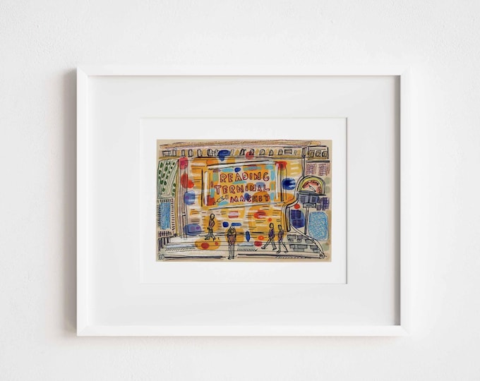 Reading Terminal Market Philadelphia - Printed and Framed - Philly Watercolor Illustration Painting Urban Landscape