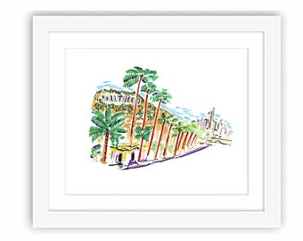 Los Angeles Hollywood Sign - Print and Framed - Urban Sketch California Illustration Watercolor Pen and Ink