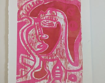 The Generative Selfie - 10/10 -  Printmaking Abstract Face Paper Original Art on Paper