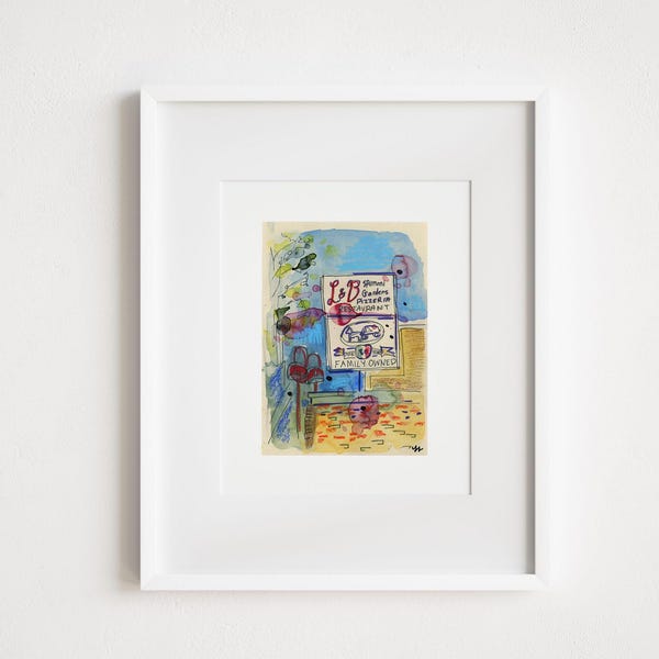 L & B Spumoni Gardens Print: Brooklyn Pizza, NYC Watercolor Illustration