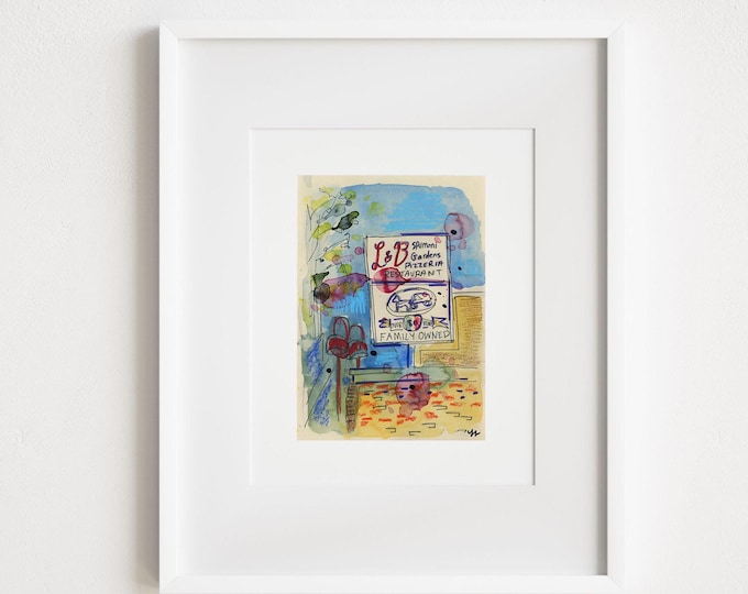 L & B Spumoni Gardens Print: Brooklyn Pizza, NYC Watercolor Illustration