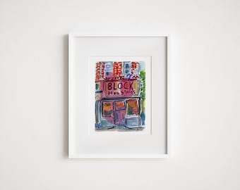 East Village Print: Block Drugstore, NYC Watercolor Painting