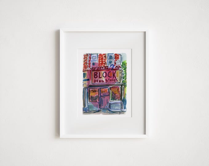 East Village Print: Block Drugstore, NYC Watercolor Painting