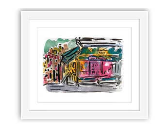 Print and Framed Silver Moon Bakery Upper West Side Watercolor - Street Scene New York City Urban Sketch Manhattan Old Storefront