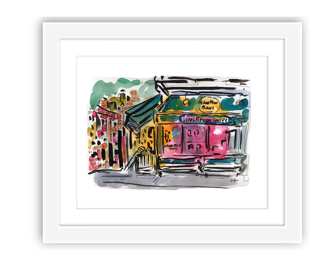 Framed Silver Moon Bakery Watercolor Print - NYC Upper West Side Art