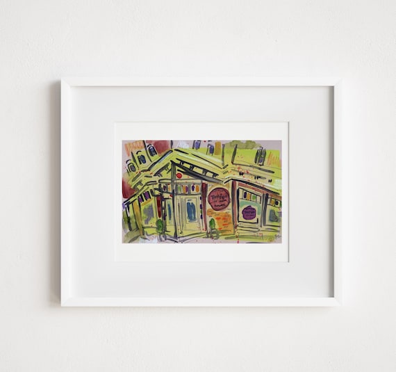 Torico Ice Cream Jersey City Store Front Street Scene - Print and Framed - Watercolor Illustration of Classic Jersey City
