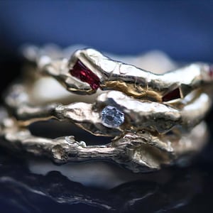 14k Solid Gold Ring with Ruby & Pink Sapphires |Handmade Unique Raw Earth Design |One of a Kind Jewelry