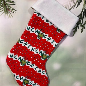 Grumpy Green Guy Banner Christmas Stocking