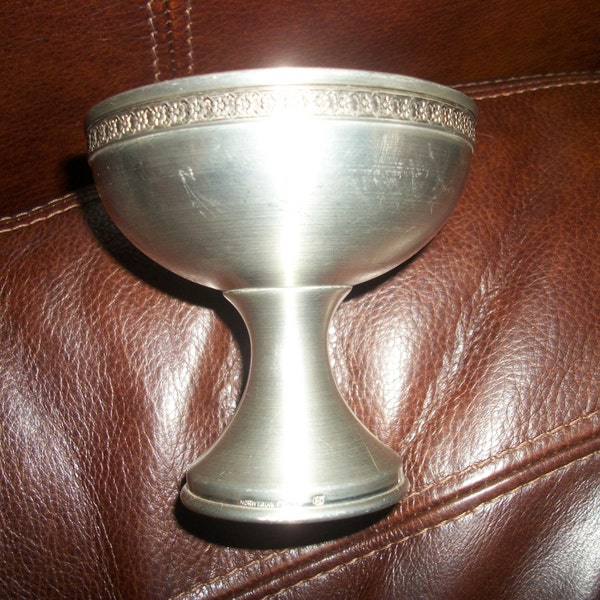 fantastic vintage norwegian pewter chalice with floral border