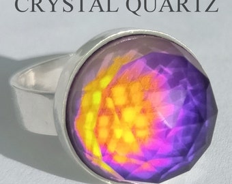 World of Crystal Stars - Mood Ring - 15 mm - Sterling Silver 925 (pure or gold plated) - AAA Crystal Quartz - world premiere