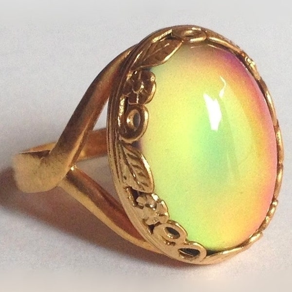 Golden Blossoms of Magic - Mood Ring - 18x13 mm - 24K Gold Plated Sterling Silver 925