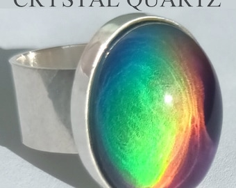 Queen of Heavenly Delight - Mood Ring - 20x15 mm - Sterling Silver 925 (pure or gold plated) - AAA Crystal Quartz - world premiere