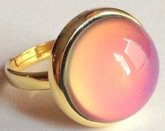 Rising Sun - Mood Ring - Adjustable - 16 mm - 24k Gold Plated Sterling Silver 925