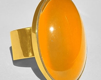 Golden Mirror of Beauty - Mood Ring - 30x20 mm - 24k gold plated Sterling Silver 925