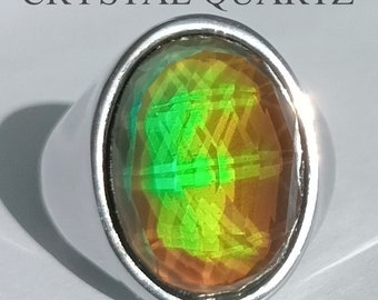 King of Gentlemen - Mood Ring - 18x13 mm - Stainless Steel - faceted AAA Crystal Quartz - world premiere