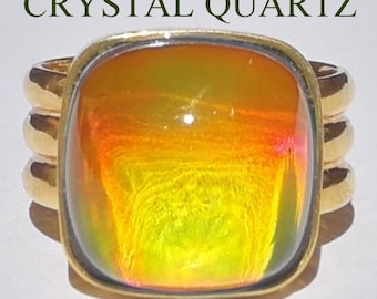 Northern Lights - Mood Ring - 15 mm - Sterling Silver 925 (pure or gold plated) - AAA Crystal Quartz - world premiere