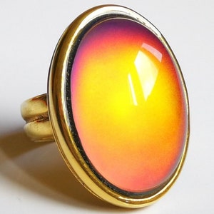 Golden Fountain of Youth - Mood Ring - 25x18 mm - 24k Gold Plated Sterling Silver 925