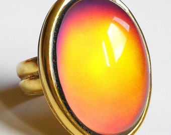 Golden Fountain of Youth - Mood Ring - 25x18 mm - 24k Gold Plated Sterling Silver 925