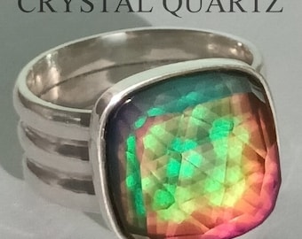 World of Mystery - Mood Ring - 15 mm - Sterling Silver 925 (pure or gold plated) - AAA Crystal Quartz - world premiere