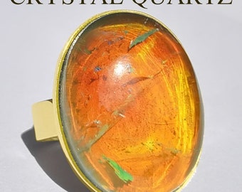 Holiday Ocean - Mood Ring - Crystal Quartz - 24x18 mm - 24k Gold Plated Sterling Silver 925