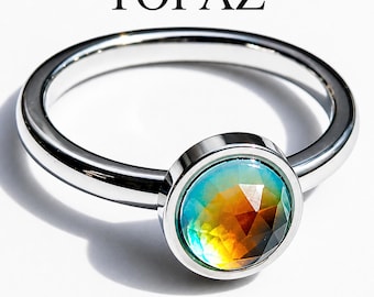 Wings of Emotion - Mood Ring - 6 mm - AAA Topaz faceted - Stainless Steel