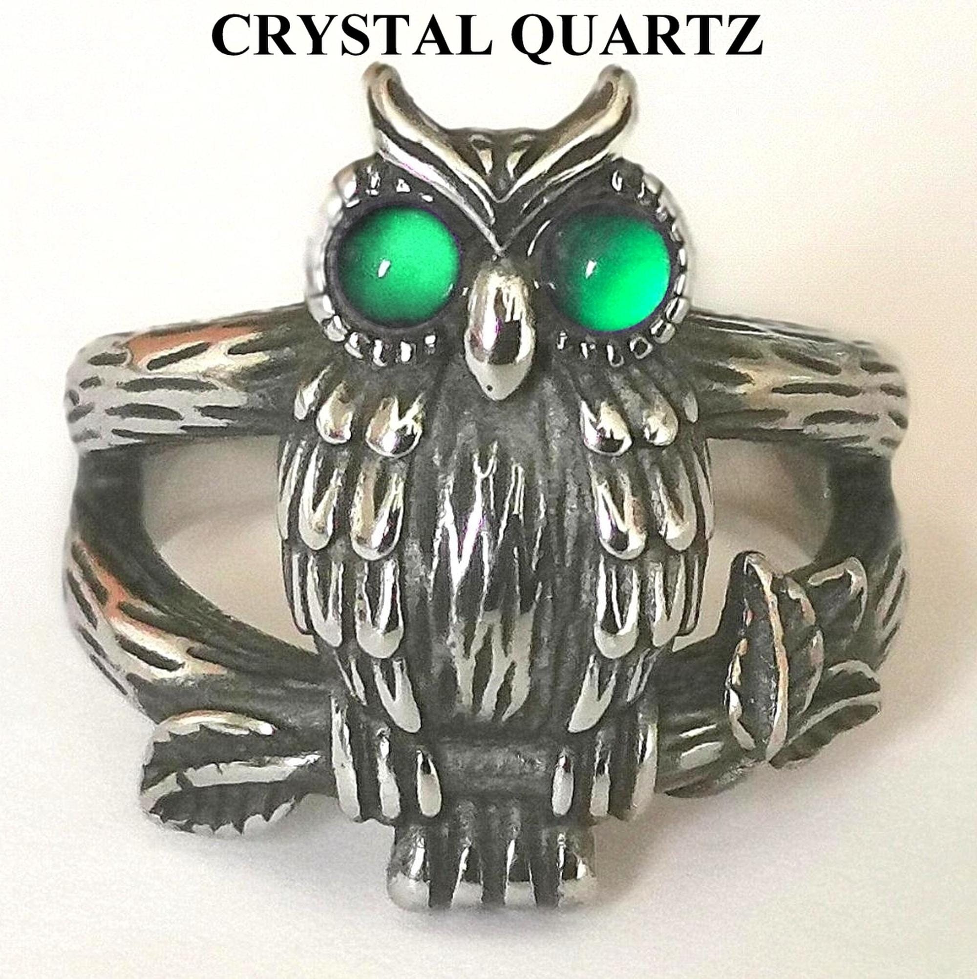 Owl of Luck - Mood Ring - Stainless Steel - smooth AAA Crystal Quartz - world premiere