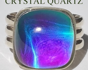 Northern Lights - Mood Ring - 15 mm - Sterling Silver 925 (pure or gold plated) - AAA Crystal Quartz - world premiere